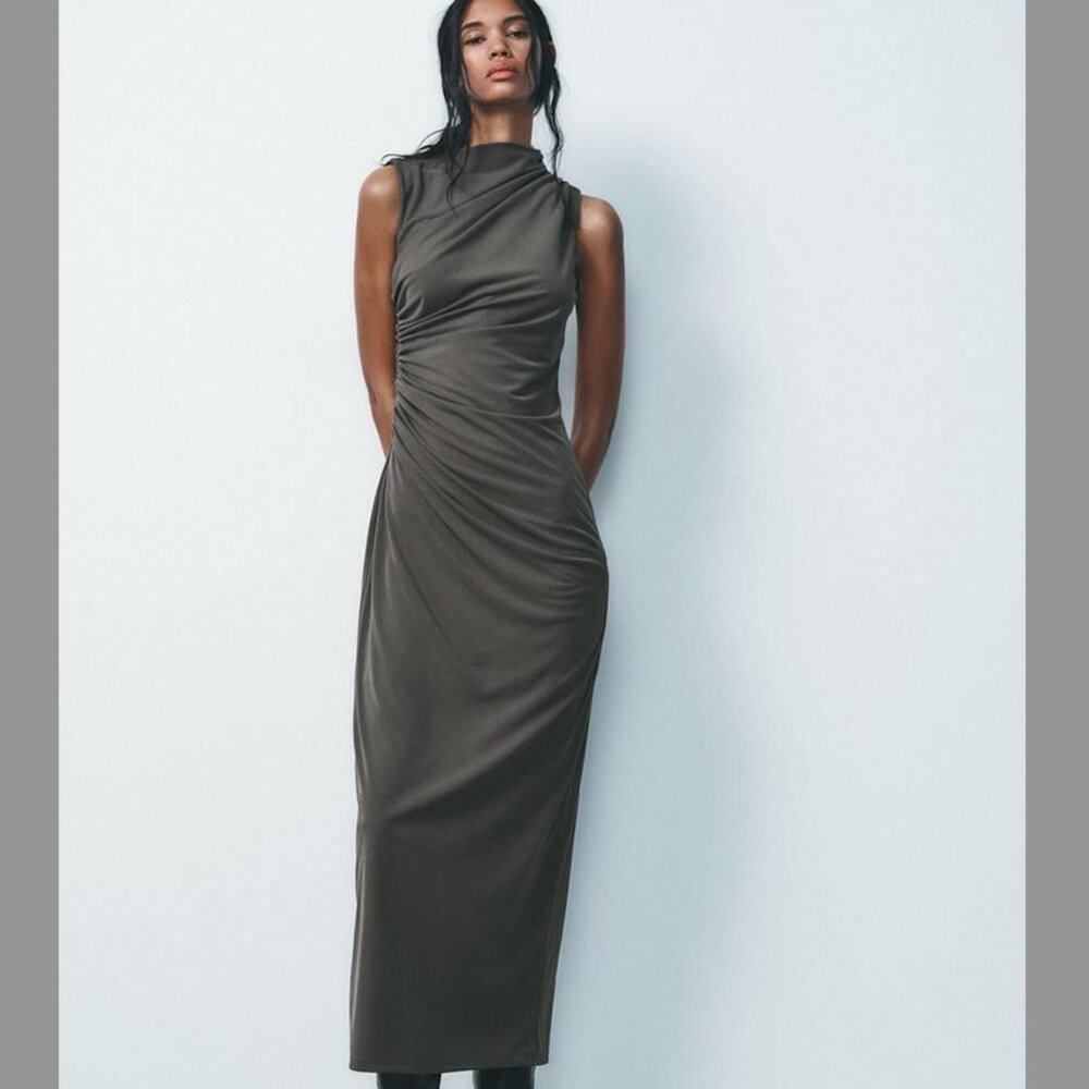 Zara - Draped Midi Dress - Green - Size M